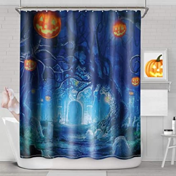 Bath Amazon Find Halloween Shower Curtain With Hooks New In Package